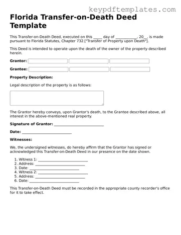 Legal Transfer-on-Death Deed Document for the State of Florida