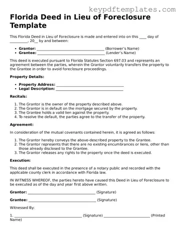 Legal Deed in Lieu of Foreclosure Document for the State of Florida