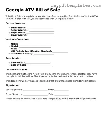 Legal ATV Bill of Sale Document for the State of Georgia
