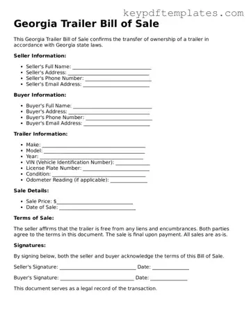 Legal Trailer Bill of Sale Document for the State of Georgia