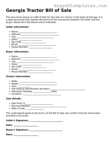 Legal Tractor Bill of Sale Document for the State of Georgia