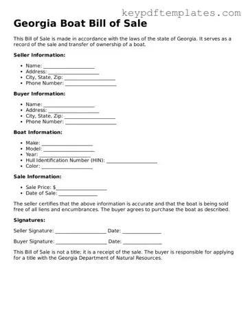 Legal Boat Bill of Sale Document for the State of Georgia