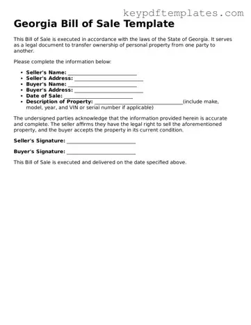 Legal Bill of Sale Document for the State of Georgia
