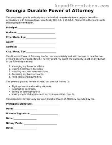 Legal Durable Power of Attorney Document for the State of Georgia