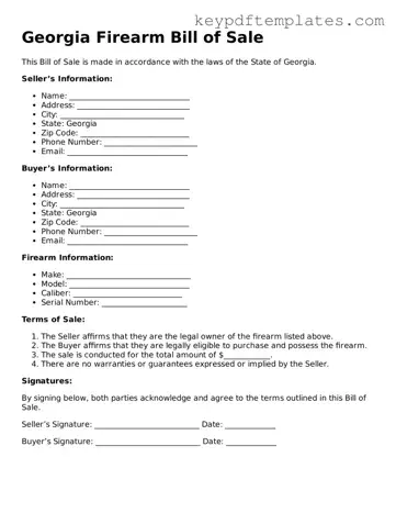 Legal Firearm Bill of Sale Document for the State of Georgia