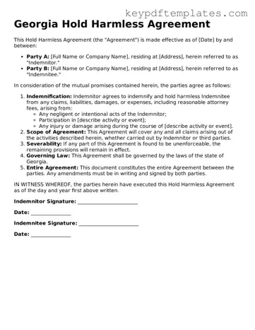 Legal Hold Harmless Agreement Document for the State of Georgia