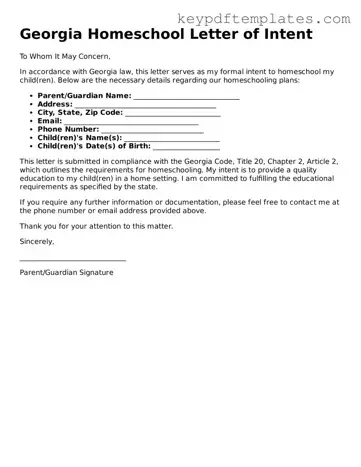 Legal Homeschool Letter of Intent Document for the State of Georgia
