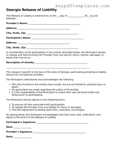 Legal Release of Liability Document for the State of Georgia