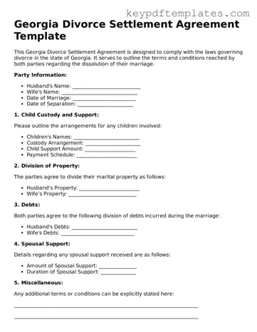 Legal Divorce Settlement Agreement Document for the State of Georgia