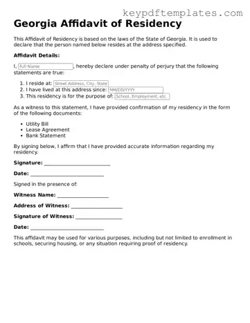 Legal Affidavit of Residency Document for the State of Georgia