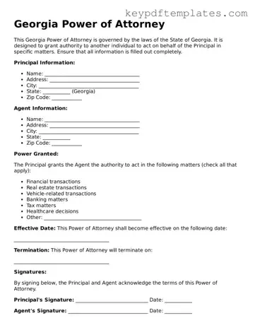 Legal Power of Attorney Document for the State of Georgia