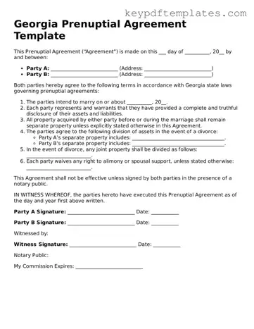 Legal Prenuptial Agreement Document for the State of Georgia
