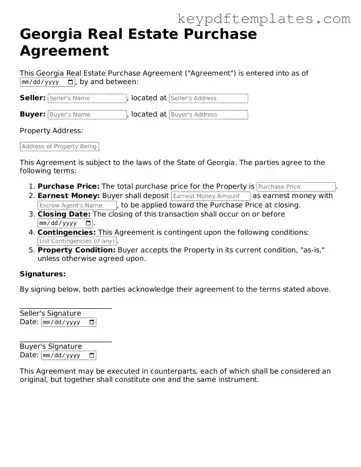 Legal Real Estate Purchase Agreement Document for the State of Georgia