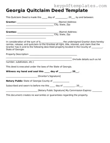 Legal Quitclaim Deed Document for the State of Georgia