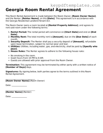 Legal Room Rental Agreement Document for the State of Georgia