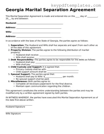 Legal Marital Separation Agreement Document for the State of Georgia