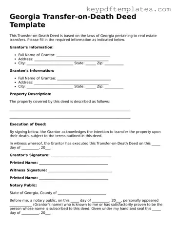 Legal Transfer-on-Death Deed Document for the State of Georgia