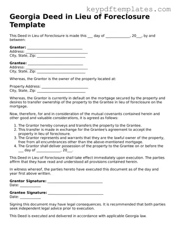 Legal Deed in Lieu of Foreclosure Document for the State of Georgia