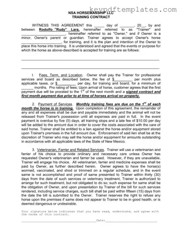 Get Horse Training Contract Form