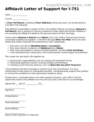 Printable Affidavit Letter of Support for I-751 Template