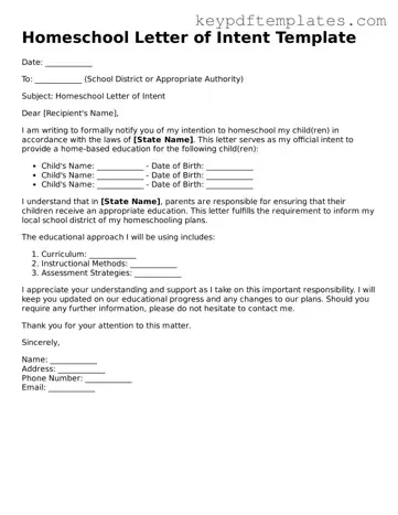 Printable Homeschool Letter of Intent Template
