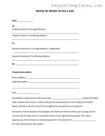 Get Intent To Lien Florida Form