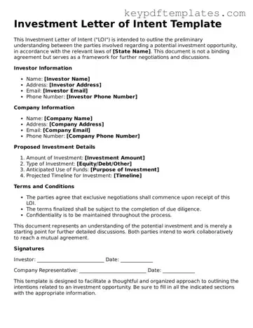 Printable Investment Letter of Intent Template