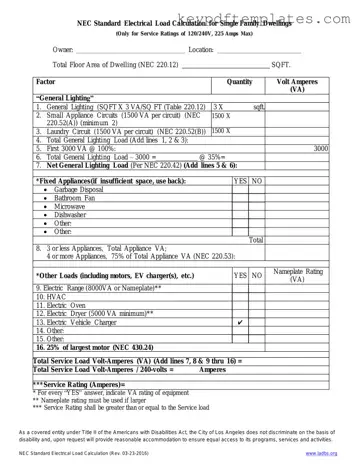 Get LADBS NEC Standard Electrical Load Calculation Form
