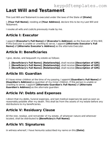 Printable Last Will and Testament Template