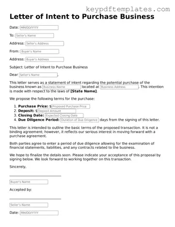 Printable Letter of Intent to Purchase Business Template