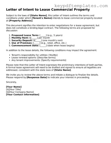 Printable Letter of Intent to Lease Commercial Property Template
