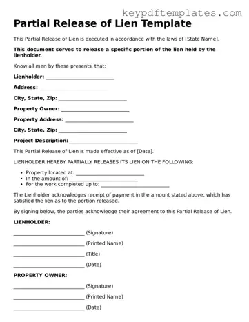 Printable Partial Release of Lien Template