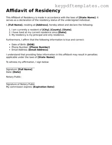 Printable Affidavit of Residency Template