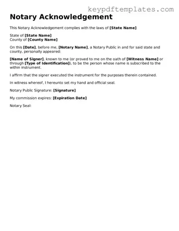 Printable Notary Acknowledgement Template