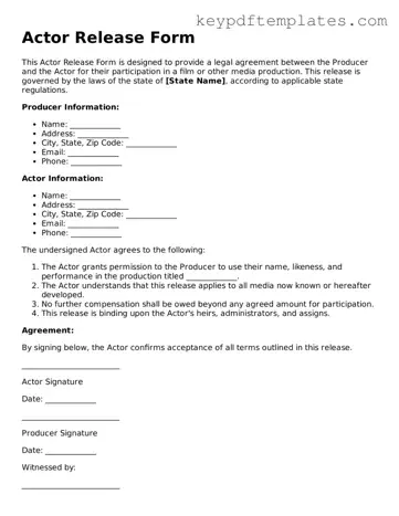 Printable Actor Release Template