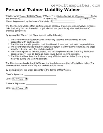 Printable Personal Trainer Liability Waiver Template