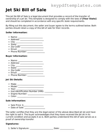Printable Jet Ski Bill of Sale Template