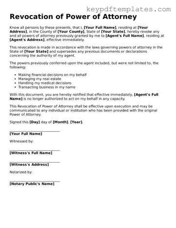 Printable Revocation of Power of Attorney Template