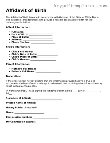 Printable Affidavit of Birth Template
