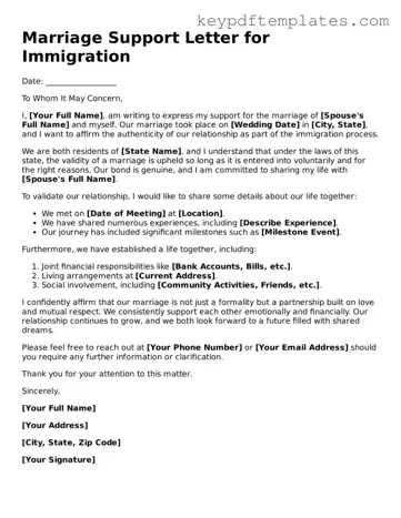 Printable Marriage Support Letter for Immigration Template