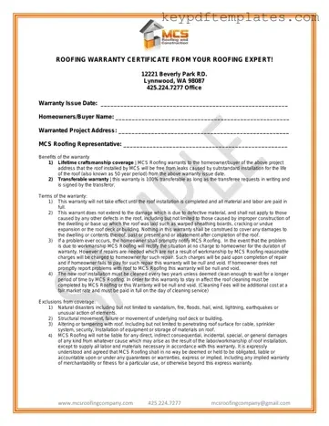 Get Roofing Warranty Certificate Form