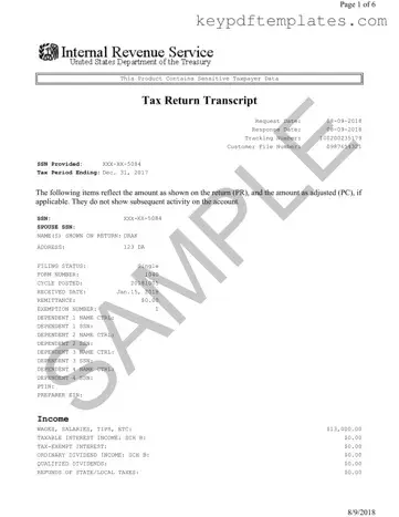 Get Sample Tax Return Transcript Form