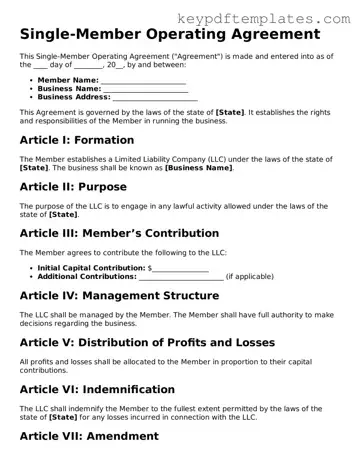 Printable Single-Member Operating Agreement Template