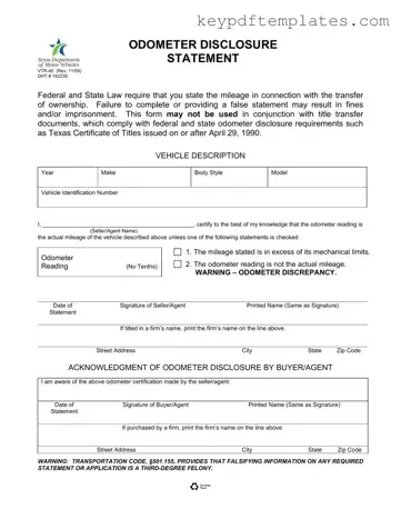 Get Texas Odometer Statement Form