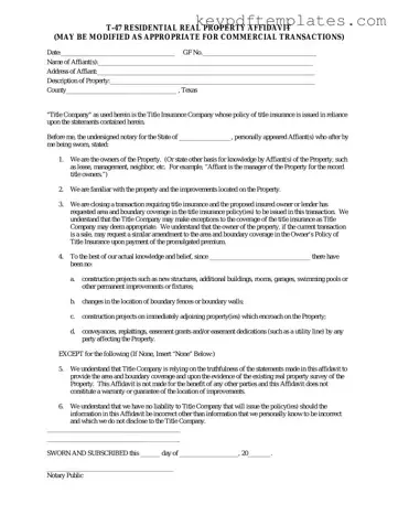 Get Texas residential property affidavit T-47 Form