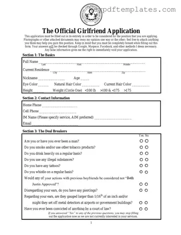 Get Girlfriend Application Form