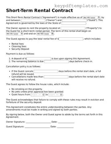 Printable Short-Term Rental Contract Template