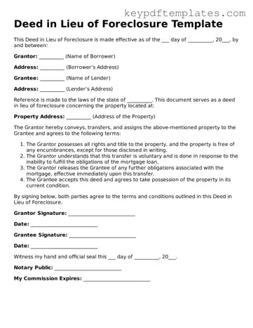 Printable Deed in Lieu of Foreclosure Template