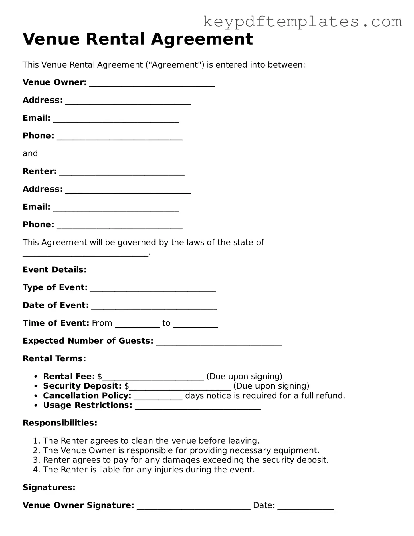 Printable Venue Rental Agreement Template