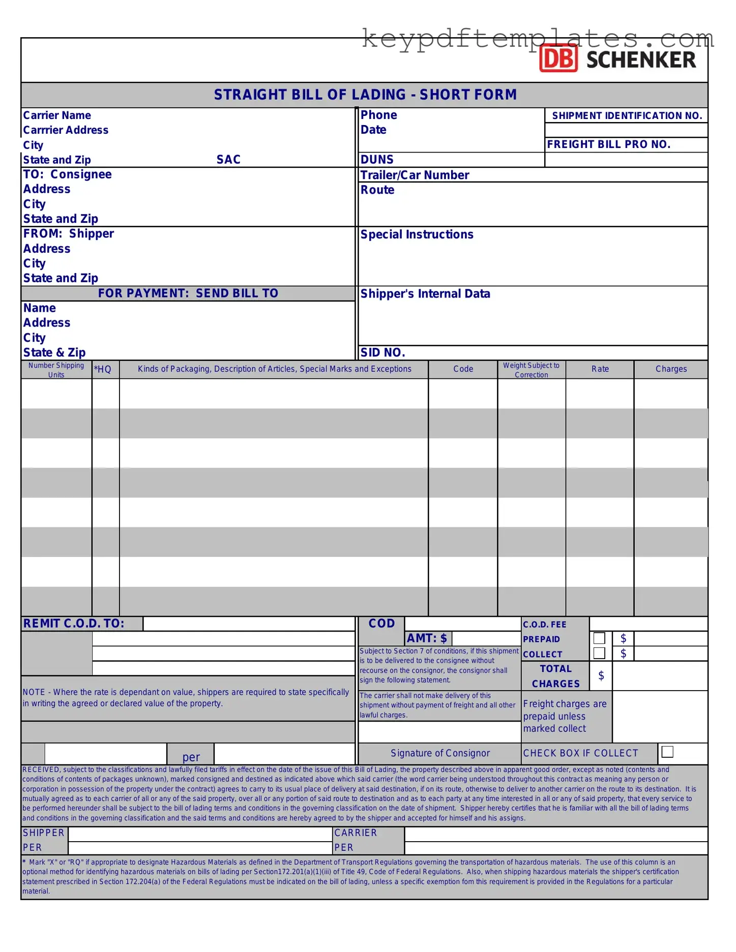Get Straight Bill Of Lading Form